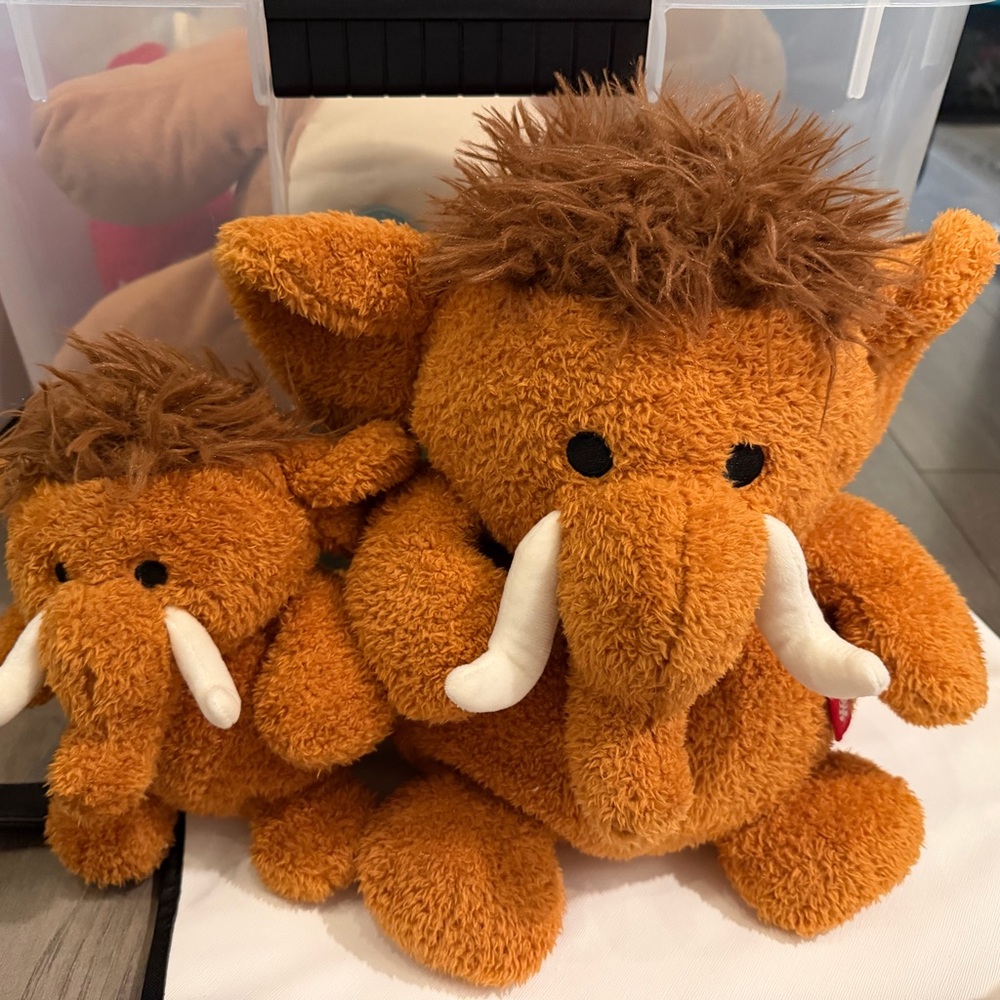Cuddly Mammoth Plush Toy Duo - Tan